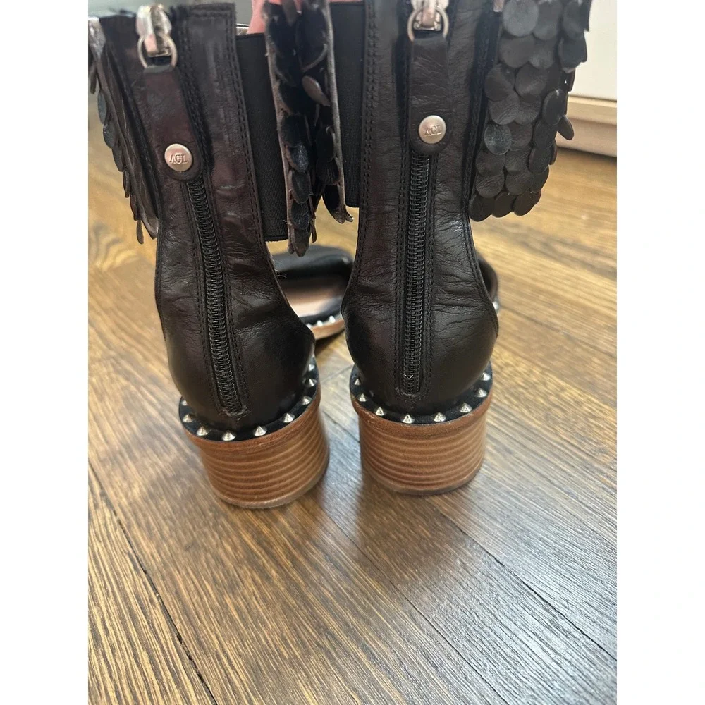 AGL Attilio Giusti Leombruni Black Ankle Strap Studded Sandals Size 37